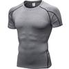 Men Gym Workout Short Sleeve Compression Shirt Tight Fit Quick Dry Athletic Top Black Red