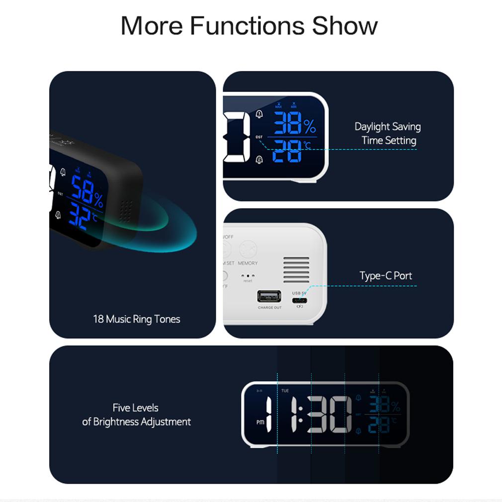 Sveglia Digitale LED Musicale Controllo Vocale Display Temperatura Umidità Orologi da Tavolo Decorazione da Tavolo per la Casa Integrato 1200mAh
