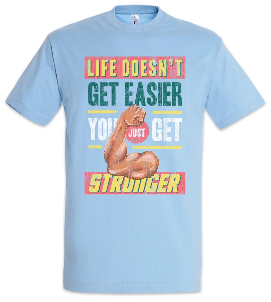 Life Doesn't Get Easier T-Shirt Mens Womens Tees Top Personal Coach Curls Weightlifting Pixel Retro