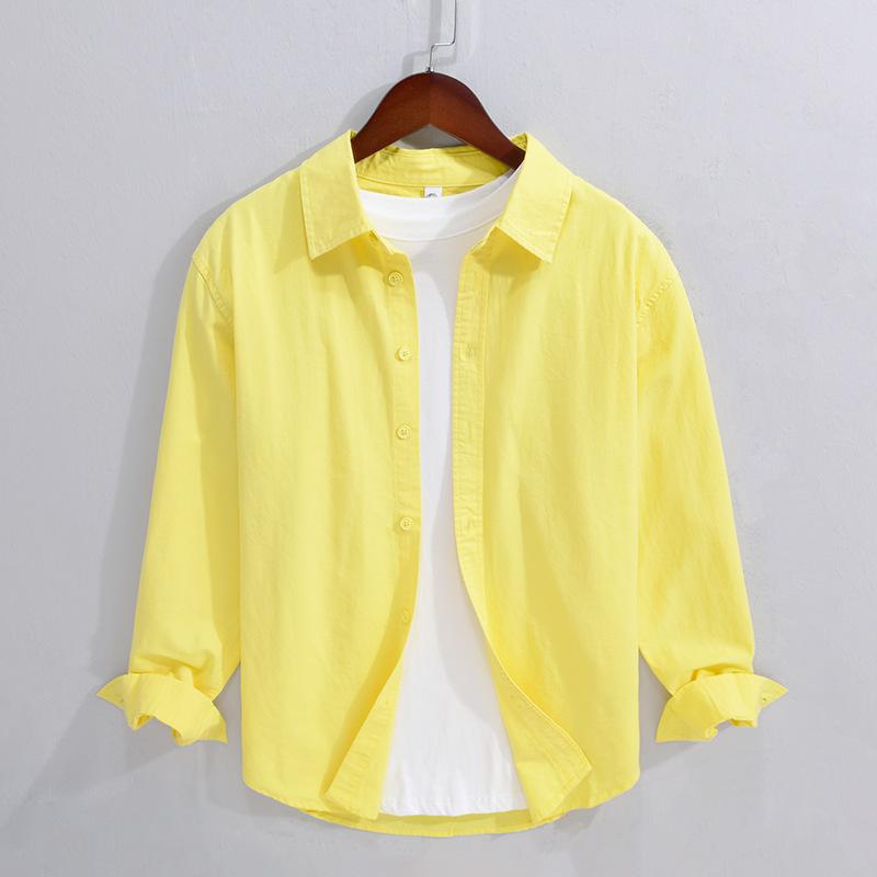 Long Sleeve 100cotton Man Shirts Spring and Summer Casual Tops Dress Shirt Lapel Collar Solid Color Button Shirt Simple Style Men Clothing
