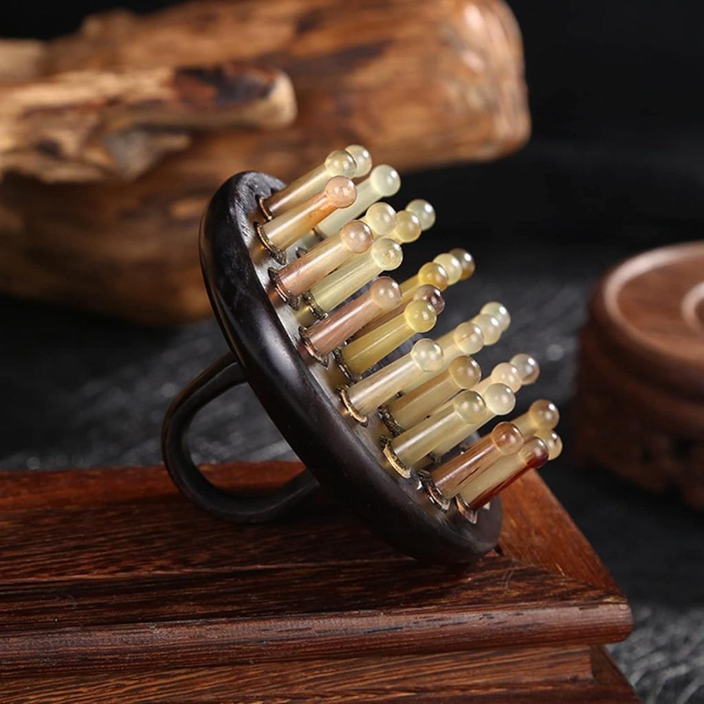 Natural Horn Massage Comb Scalp Massage Meridian Scraping Head Massager Gua Sha Sandalwood Brush,Green Sandalwood