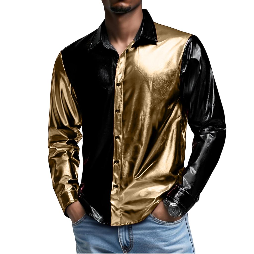 Men's   Long  Sleeves  Single  Button  Flip  Collar  Shirt