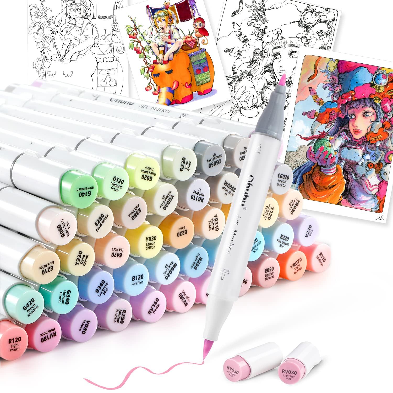 

Ohuhu Маркер 49 ручек в 48 профессиональных пастельных и тонких маркерах с 1 блендером Ручки-кисти серии Honolulu B, Цвета, Ручка,