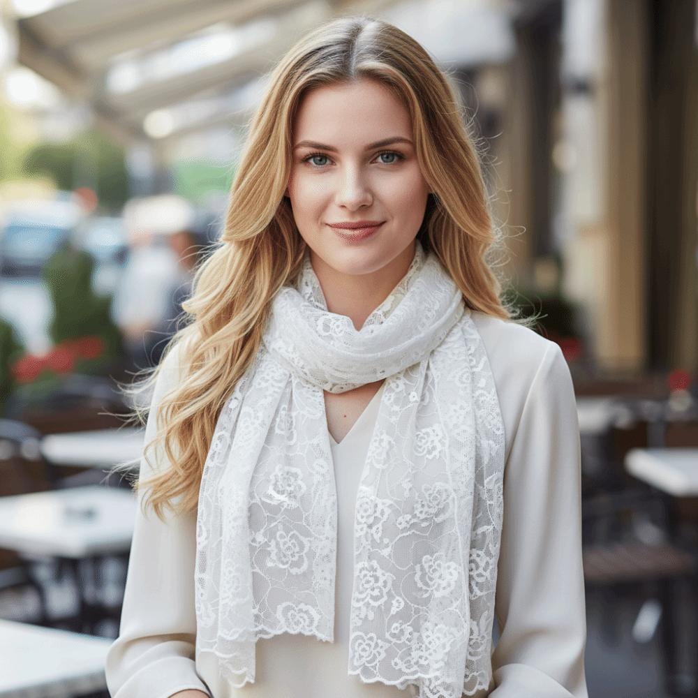 Embroidered Flower Lace Scarf Lightweight Silk Scarf Casual Sunscreen Shawl Women