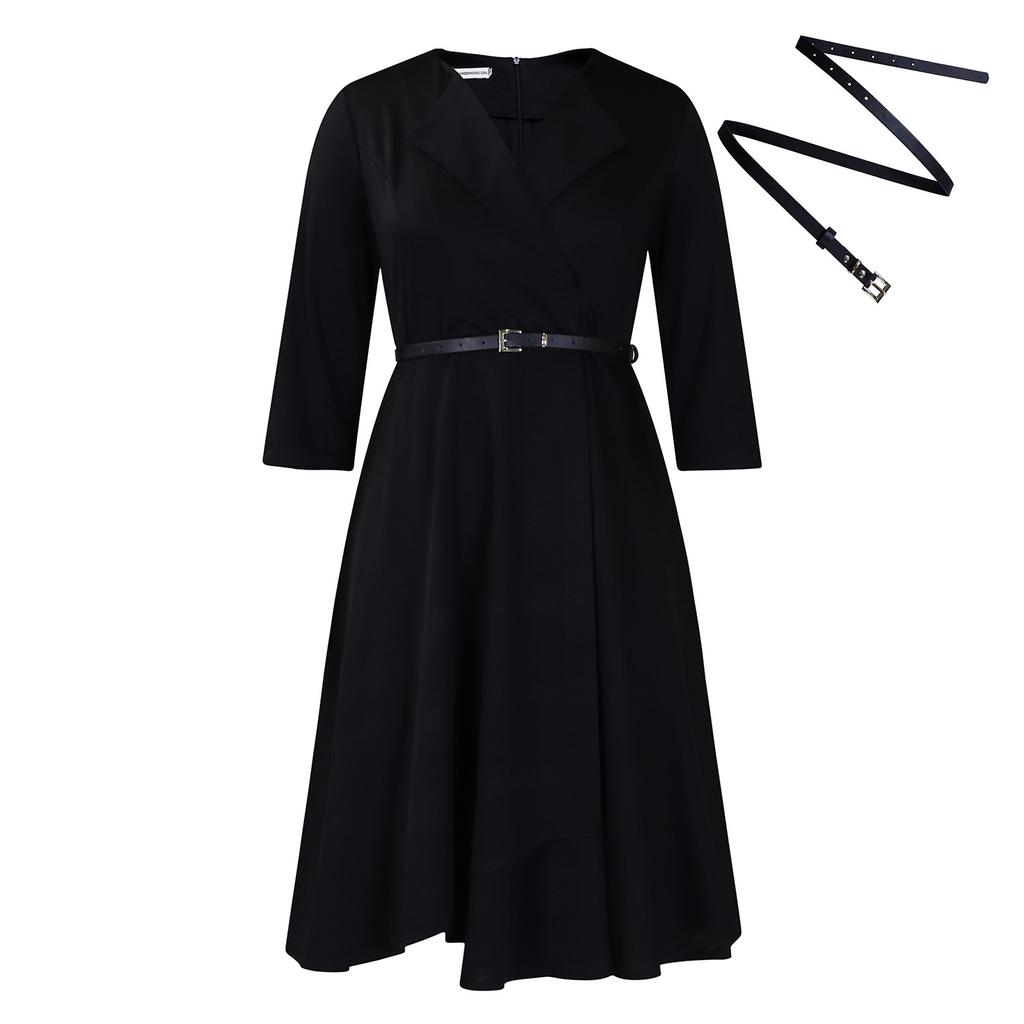 D women's clothing autumn and winter new fashion V-neck solid color large skirt high waist African dress