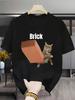 Unisex Funny Meme Cat Brick Graphic Tshirt Humor Animal Print Short Sleeve Tee Casual Streetwear Unisex Unisex Novelty Funny Gift