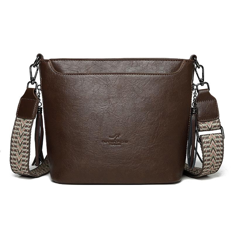 Женская сумка-ведро большого объема, повседневная сумка через плечо кофейный