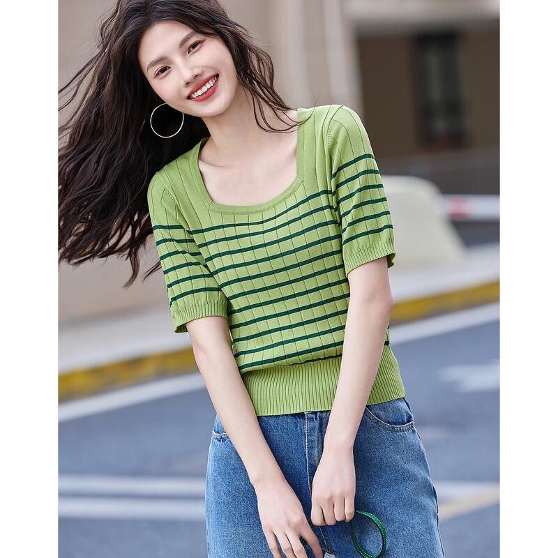 Demana French Style Striped Short Sleeve Knit Top