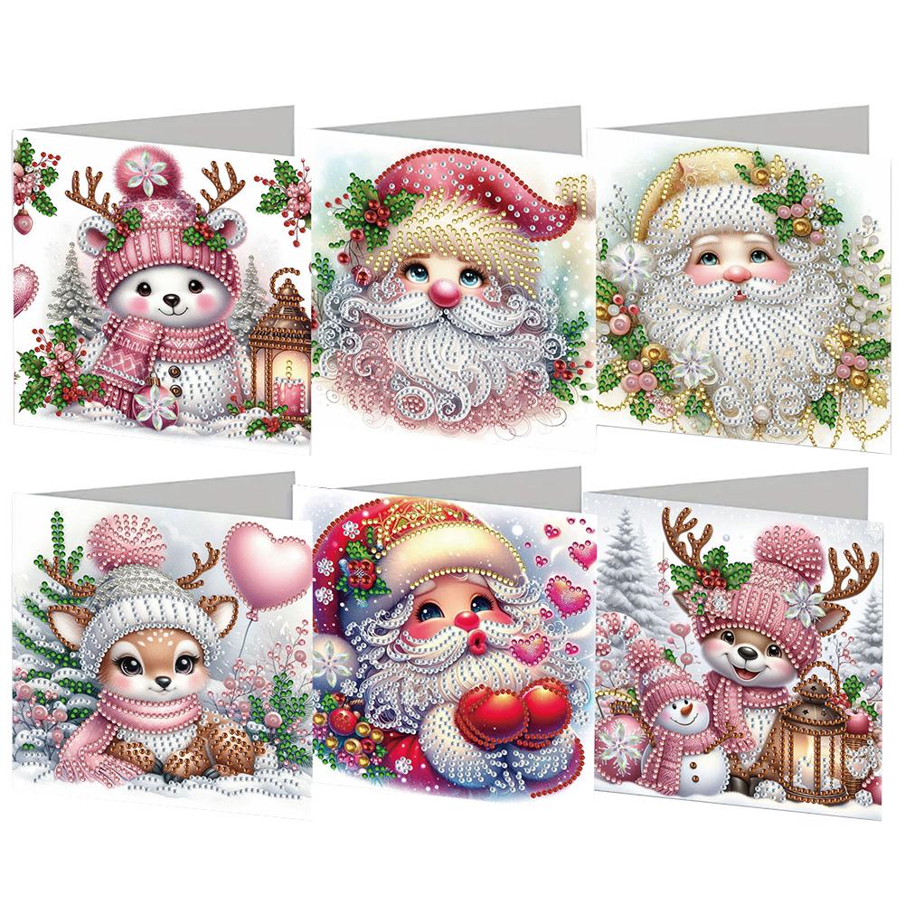 6PCS DIY Xmas Designs Diamond Painting Greeting Card Set Rhinestone Diamond Art Mosaic Postcards Congratulations Cards & Gifts