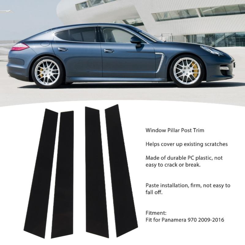 4pcs Window Pillar Post Trim Anti Scratch Glossy Black B Pillar Cover Sticker For Panamera 970 2009 To 2016