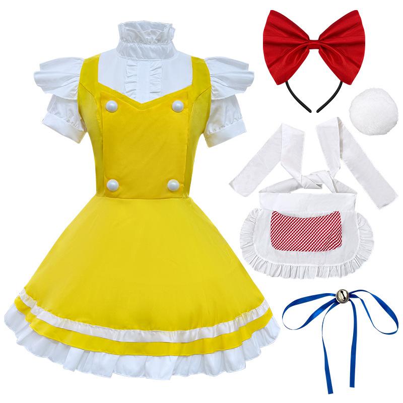 Костюм горничной-бабочки, желтый костюм послушной ученицы-горничной, маленькое платье в стиле лоли. M