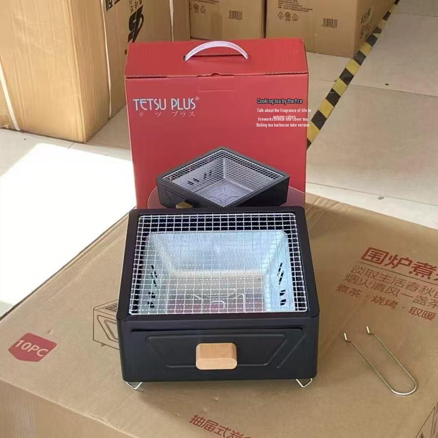 Churrasqueira a Carvão para Exterior com Grelha Redonda para Casa, Preparo de Chá, Acampamento e Uso como Fogão de Aquecimento