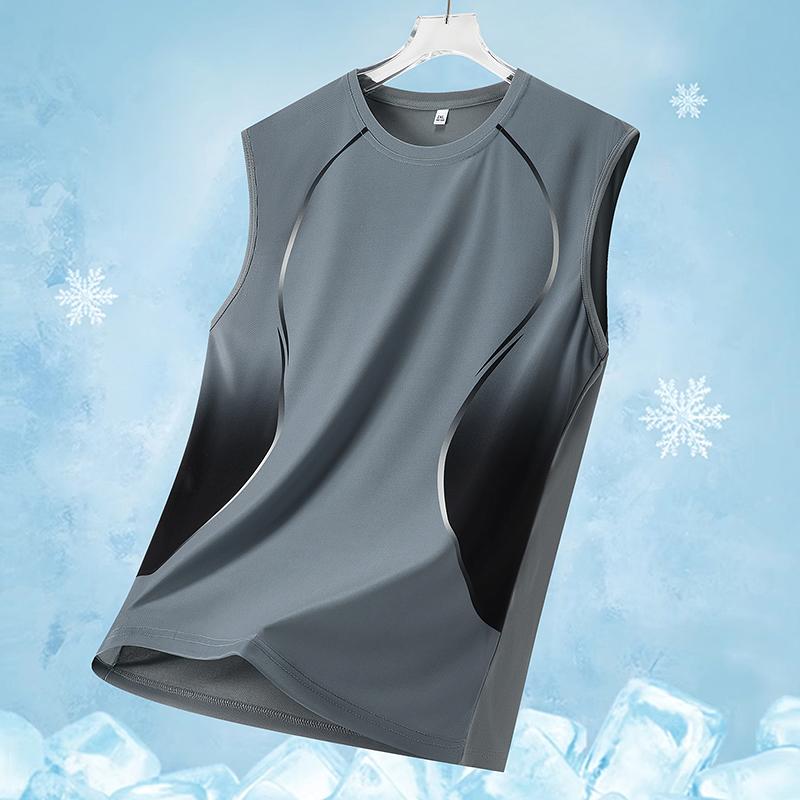 Summer Ice Silk Sleeveless Vest Men's Trendy Gradient Loose Casual Outdoor Running Vest Quick Dry Sports T-Shirt