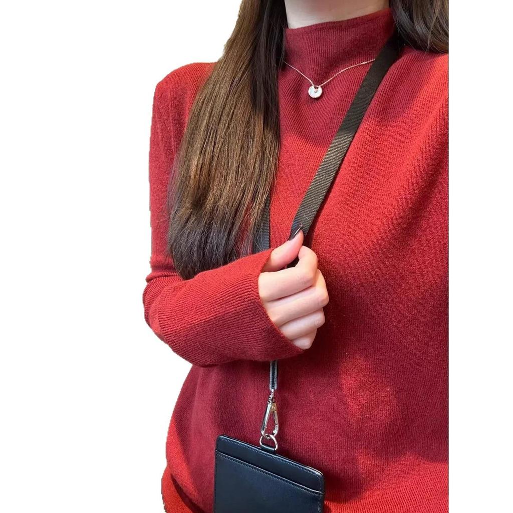 Women's Red Korean Style Sweater: Versatile Stand Collar Knit for Christmas and New Year