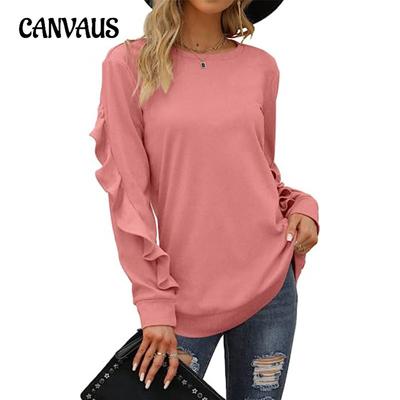 Damen Übergröße Neu Lässig Rundhals Plissierter Langarm-Hoodie
