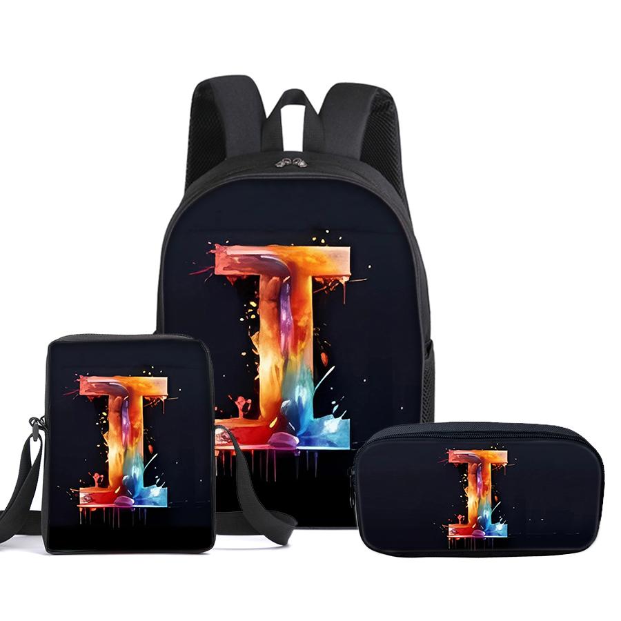 Guitar Print Three Piece Set Rucksacks for Boys Plus Girls Best Gifts 2D Flat Animated School Carrier for Children