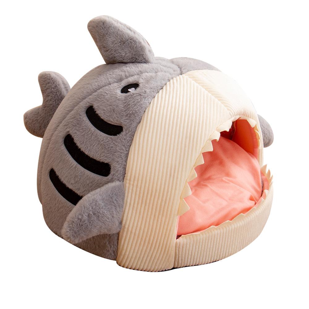Dog bed kennel cat bed winter Internet celebrity warm semi-enclosed shark cat bed mat pet supplies cat house wholesale shark den blue S(40*40*32)