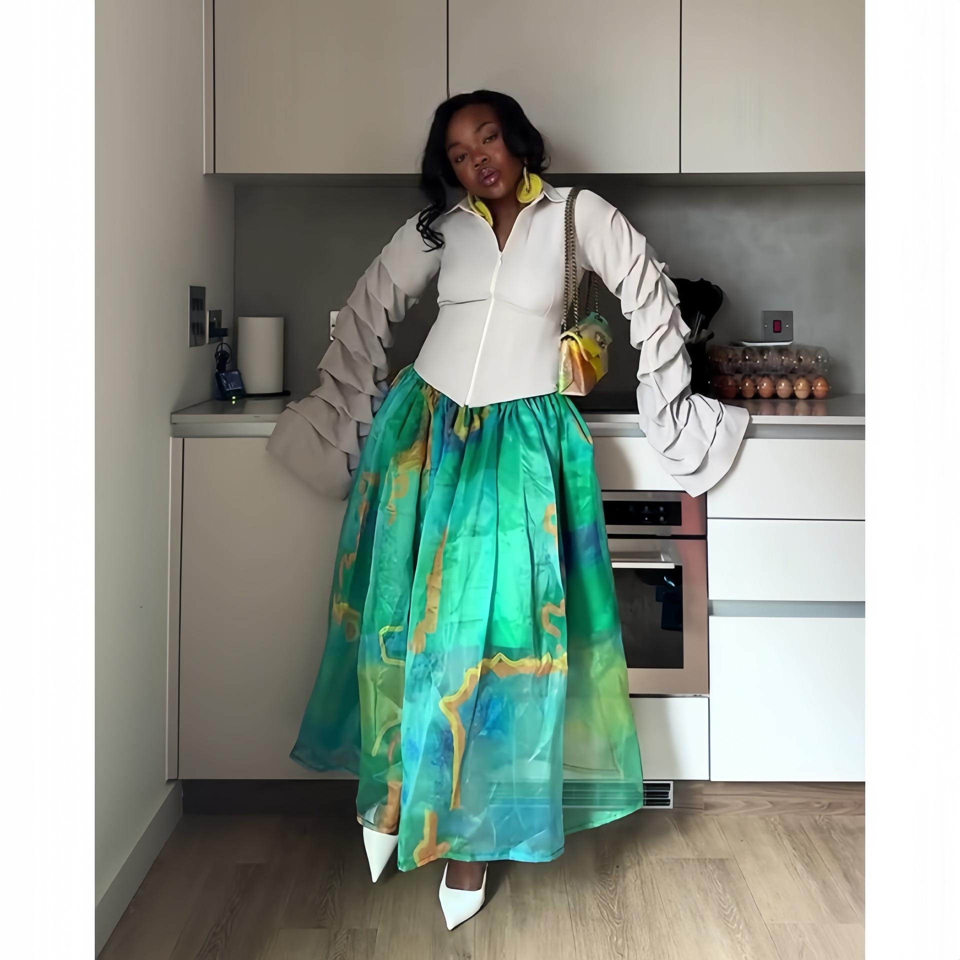 European, American summer African design top printed elegant skirt set two-piece set S