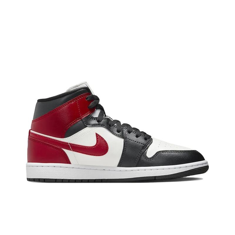 Air Jordan 1 Mid Black Toe Women Sneakers Red Sail Off-Noir BQ6472-160