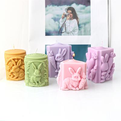 Carrot Rabbit Cylindrical Candle Silicone Mold Easter Rabbit Relief Cylinder Resin Silicone Mould Rabbit Statue Gypsum Molds