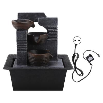 4 Tier Table Top Water Fountain Resin Crafts Desk Fountain Water Ornament with Colorful Lamp Beads
