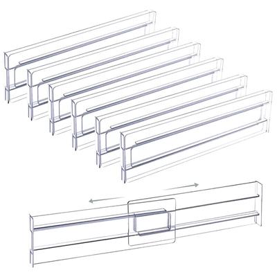 Sada 8 nastaviteľných plastových priehradiek zásuviek, priehľadné priehradky zásuviek, organizér zásuviek na skladovanie v kuchyni, spálňa, komoda
