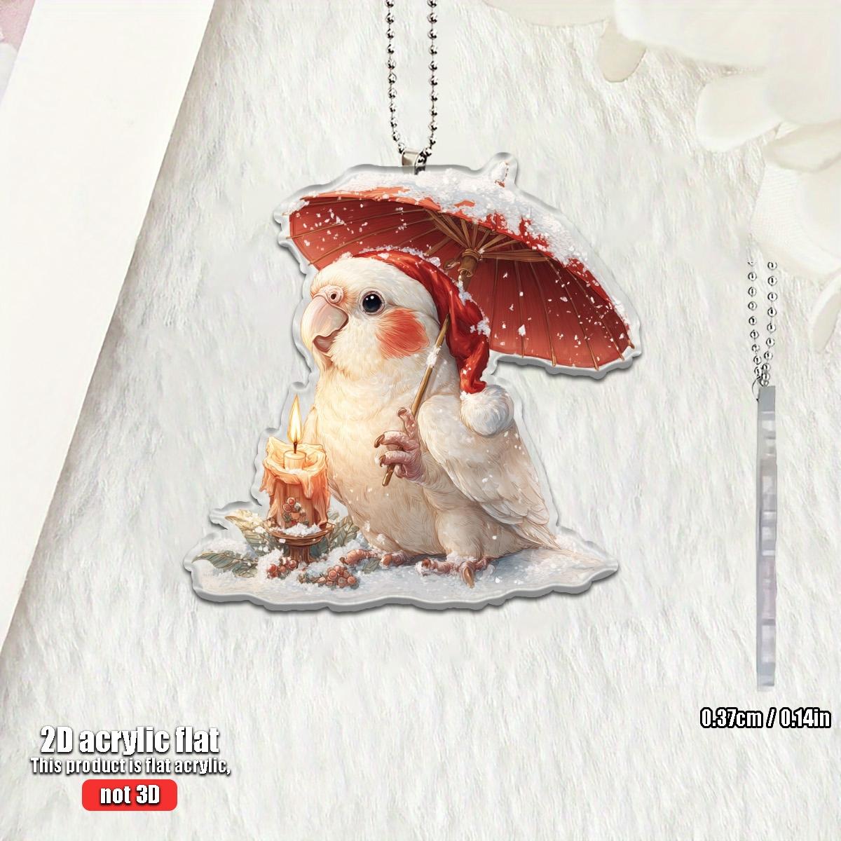 

1/4 2D Plane Cute Christmas Parrot with Umbrella Suitable for Car Home Festival Decoration Christmas Tree Pendant Christmas Gift
