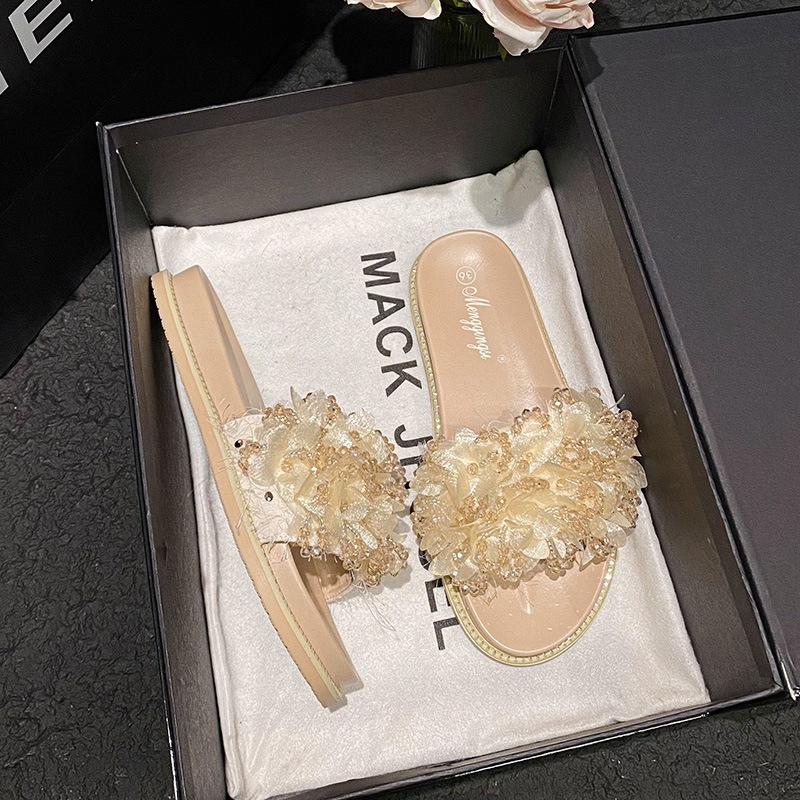 Cool slippers women's summer outer wear new fashion versatile high sense flat bottom one-word drag large size -