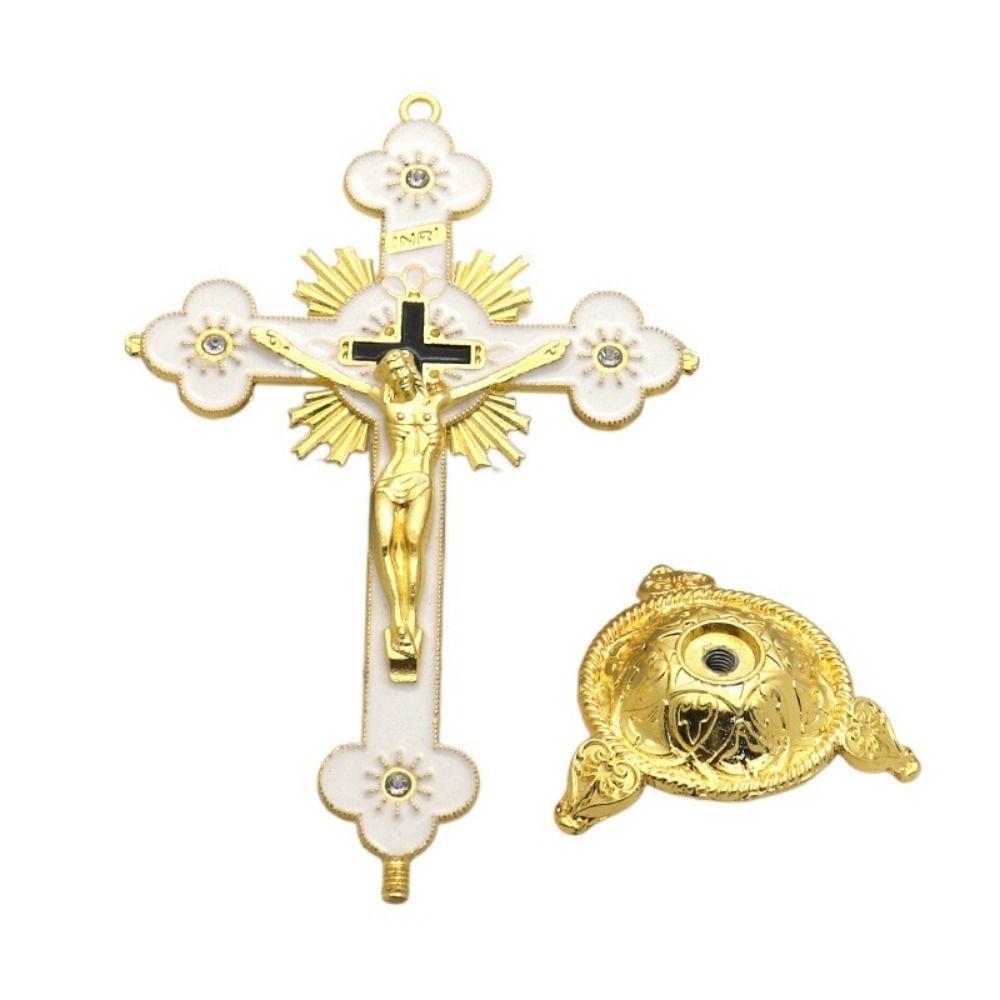 Multi-color With Stand Church Cross Ornaments No Fading Durable Alloy Cross Ornaments Handmade Plated Gold Statue Home Decor