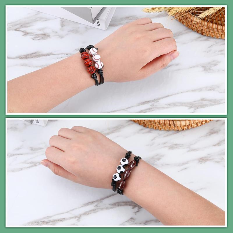 20 Pcs Sports Party Favors Bracelets,Soccer Basketball Football Baseball Bead Ball Bracelets Inspirational Wristbands Sport Gift