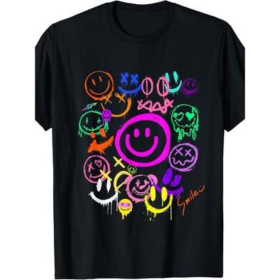 European Sizes Smile Face Emoticons Fun Vivid Graffiti Smileys, Graphic T-Shirt Same Style for Men