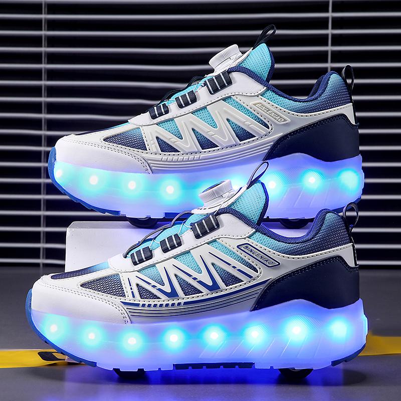 Chaussures de Sport à Lumières pour Enfants Chaussures à Roulettes Chargement et Démontage Chaussures à Roulettes à Quatre Roues LED Baskets Lumineuses pour Enfants