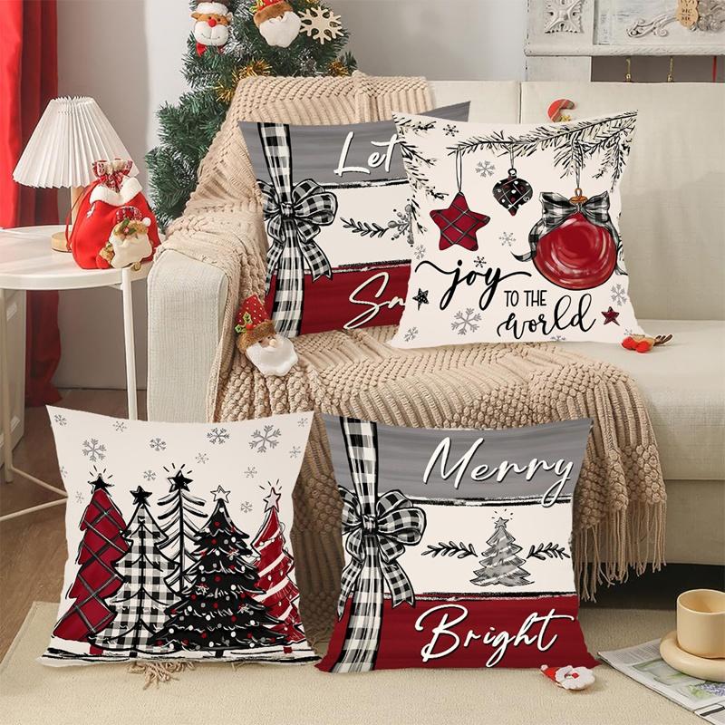 4pcs Rustic Christmas Throw Pillow Covers Winter Holiday Farmhouse Decorative Pillowcases for Home Sofa Couch Christmas Deocr