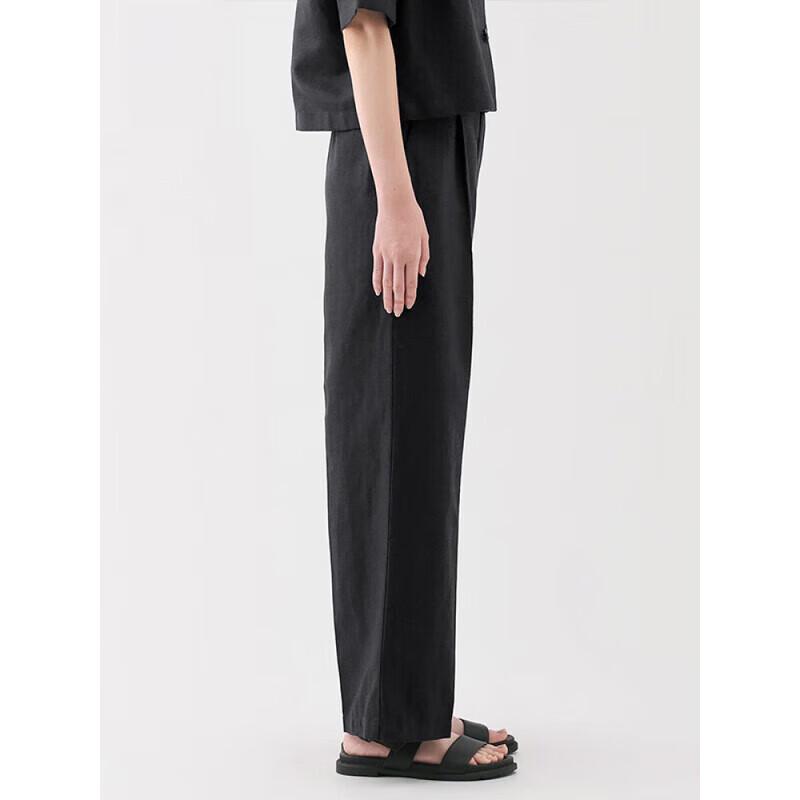 MUJI Women's Hemp Blend Twill Pleated Wide-Leg Pants