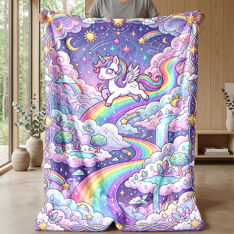 Rainbow Mane Unicorn Theme Blanket Lightweight Warm Flannel Blanket Decorative Throw Blanket for Home Decoration