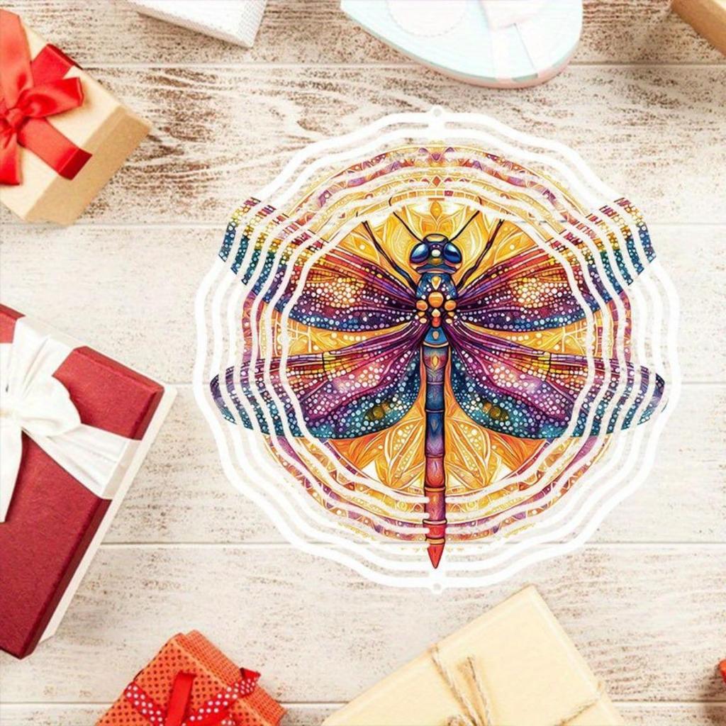 Kovová větrná rolnička s rotujícím větrníkem, venkovní závěsná dekorace s barevným motivem vážek, zahradní dynamické umělecké řemeslo pro Halloween