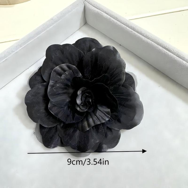 Vintage Elegant Black Camellia Brooch Mourning Brooches Women Collar Pins Suit Shirt Tie Corsage Clothes Jewelry Accessories