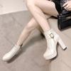 Fashion Comemore Autumn and Winter New Ankle Boots Chunky High Heels Women's Shoes Platform Fashion Pearl Solid  Botines Para Mujeres