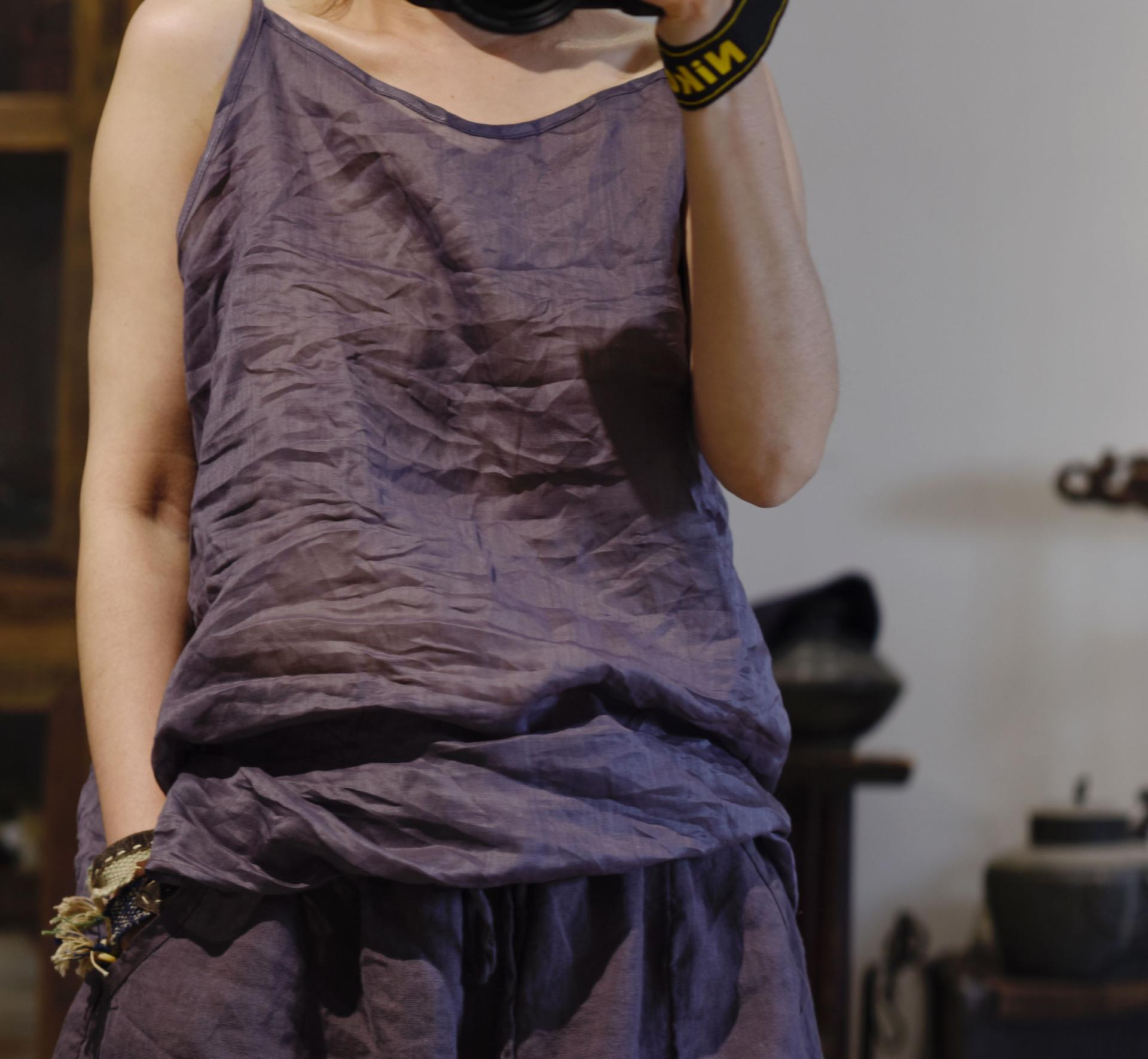 

Женские весенние модные винтажные однотонные нишевые топы Johnature с v-образным вырезом в китайском стиле One Size фиолетовый