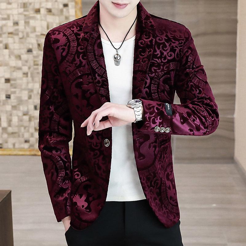 Men's Gold Velvet Slim Fit Korean Style Blazer - Casual, Stylish Suit Jacket