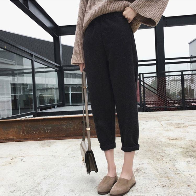 

Women s Wool Blend Harem Pants - Autumn/Winter Casual Nine-Point Plus Size Loose Fit 2XL (for 125-145 jin) чёрный