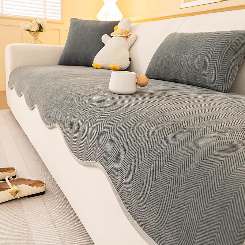 2025 New Irregular Special-shaped Sofa Cushion, Universal In All Seasons, Advanced Herringbone Pattern Seat Cushion, Non-slip Cover Cloth Towel