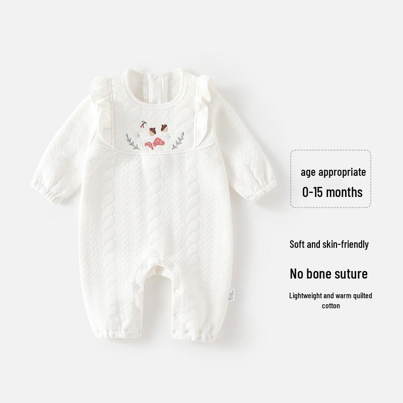 

Adorable Quilted Cotton Long-Sleeve Romper for Baby Girls - Warm Infant Jumpsuit for Autumn and Winter 90 cm белый