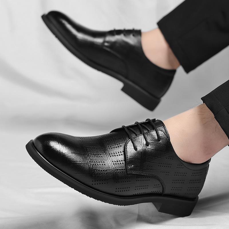 Fashion 2025 Summer Business Formal Leather Dress Shoes for Men Perforated Casual Men's Height-increasing Groom Wedding Shoes