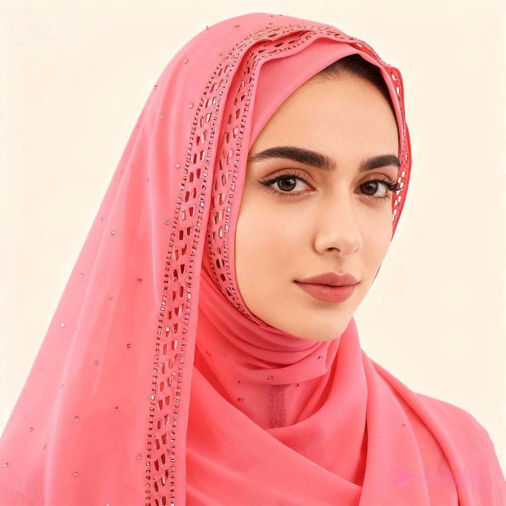 Pearl Chiffon Rhinestone Ethnic Scarf Shawl