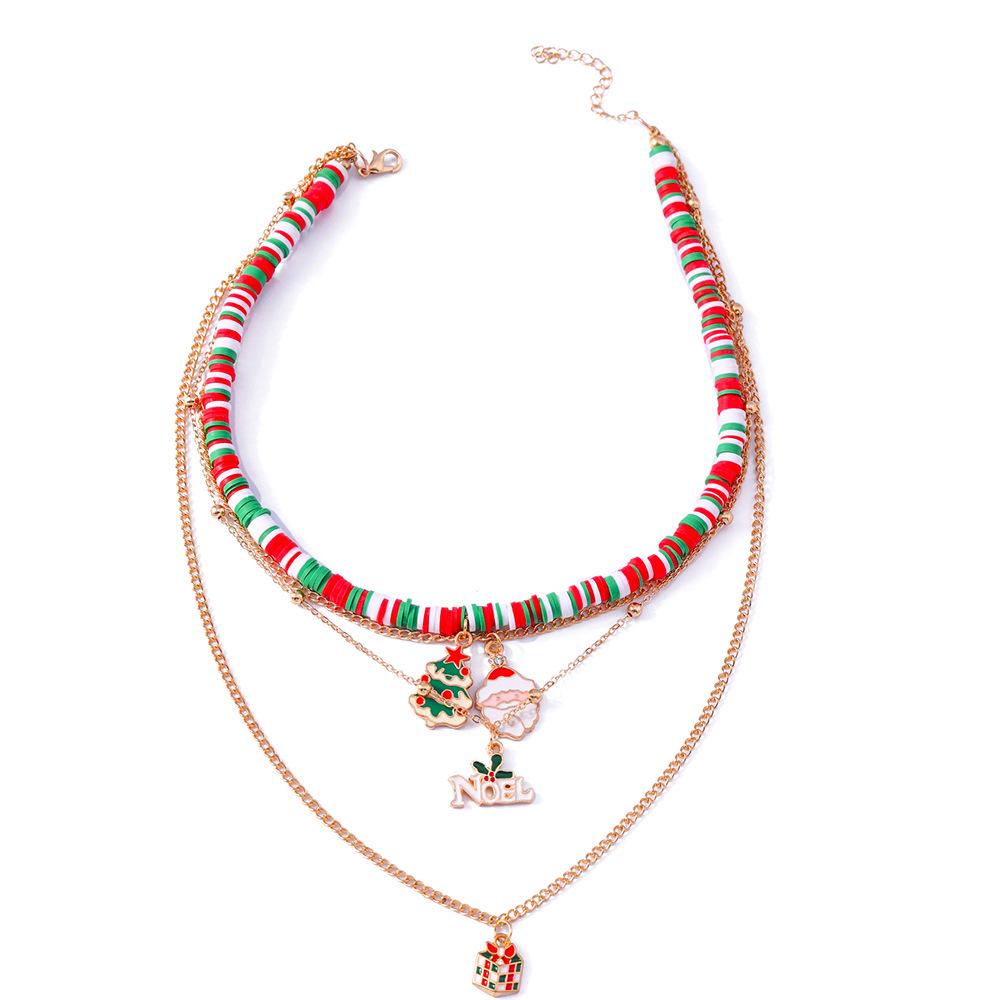 Christmas Multilayer Clavicle Necklaces: European & American Style with Rice Beads & Polymer Clay