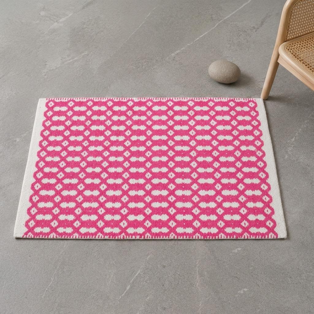 50x70cm Handwoven Cotton Chenille Doormat, Honeycomb Textured Entrance Mat, Non-Slip Washable Absorbent Floor Rug for Kitchen Bathroom Hallway Bedroom