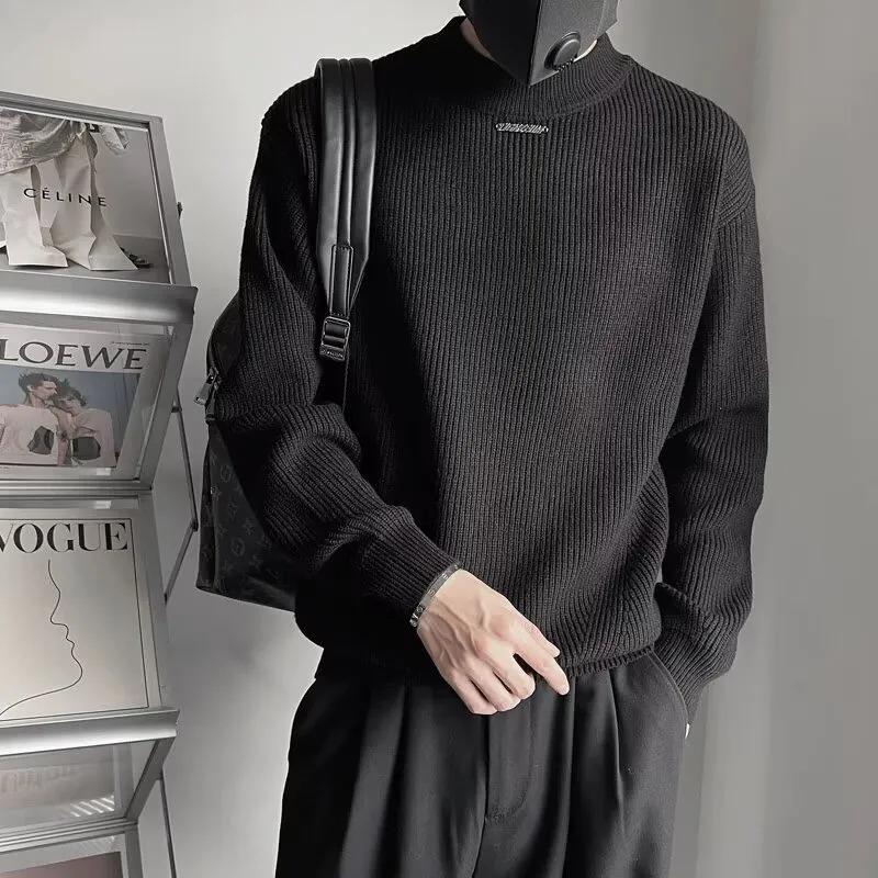 

Осінньо-зимовий трикотажний топ з напівкруглим горлом, базовий, з довгим рукавом, однотонний пуловер, круглий виріз, модний повсякденний топ L чорний