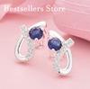 Elegant 925 Sterling Silver Exquisite Twisted Blue Zirconia Earrings for Women, Fashionable Wedding Party Gift Jewelry