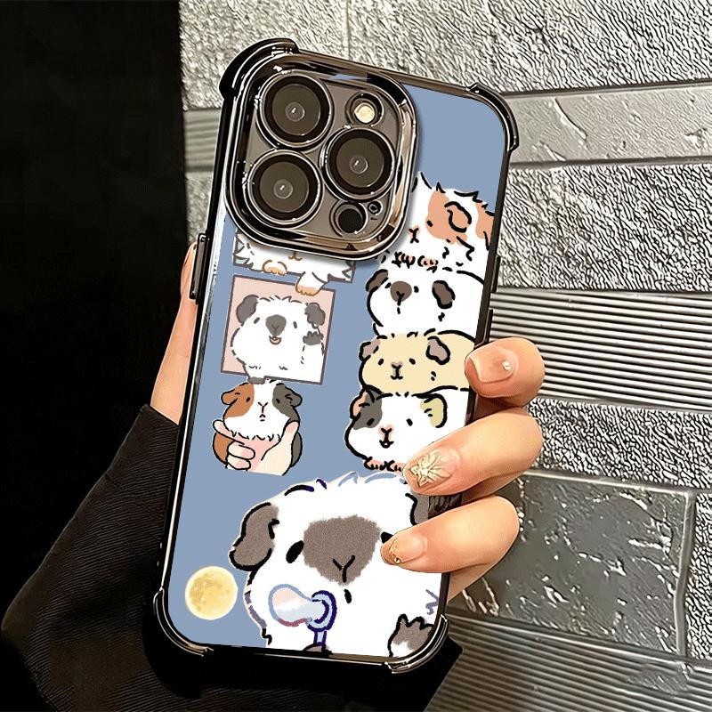 Cartoon Cute Hamster Plating Phone Case For Iphone 16 17 Pro Max Air 16E 14 15 Plus 12 13 Mini Anti-Fall Airabag Cover